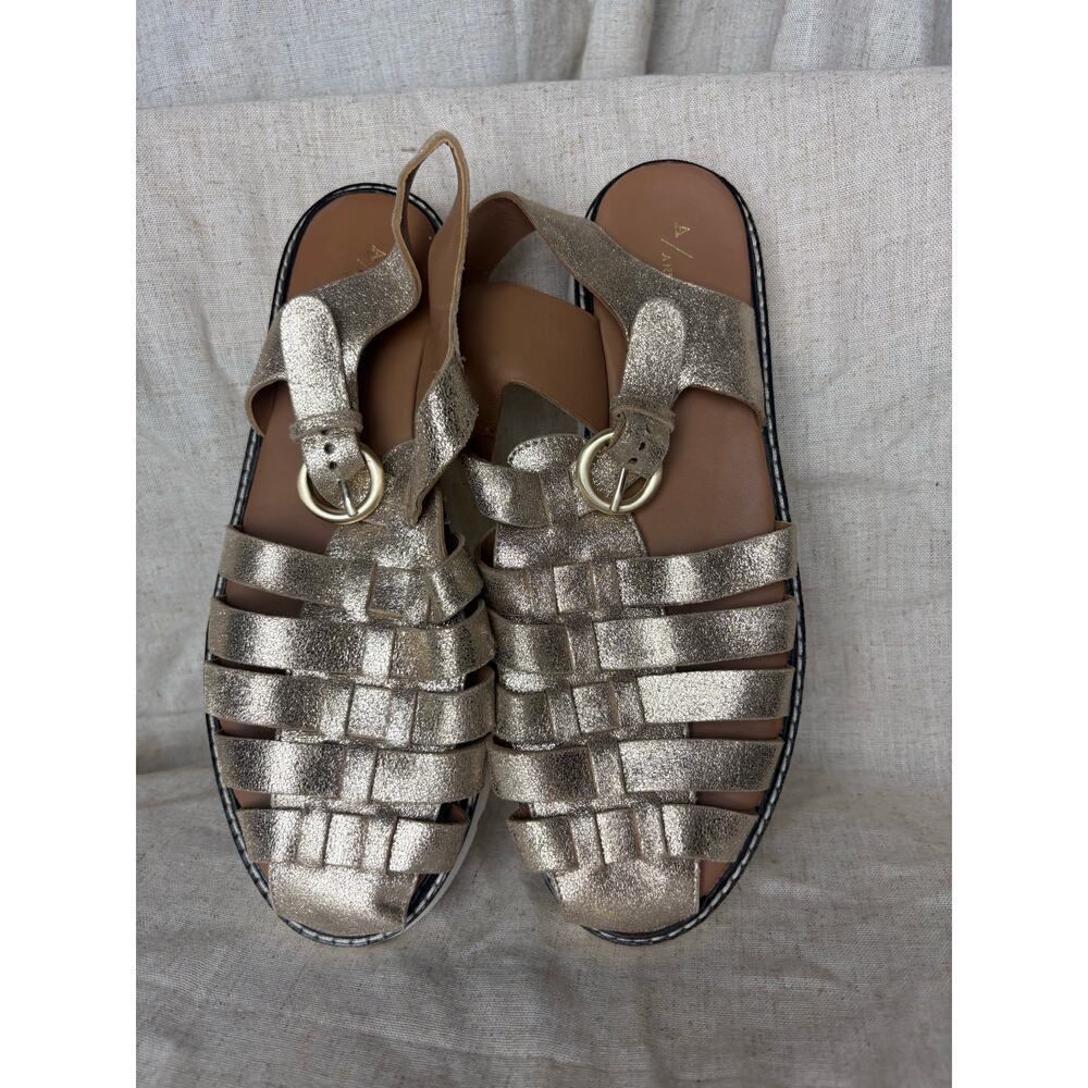 Anthropologie Fisherman Sport Sandals Metallic Gold Leather Sz. 41 *runs small* - Picture 3 of 11
